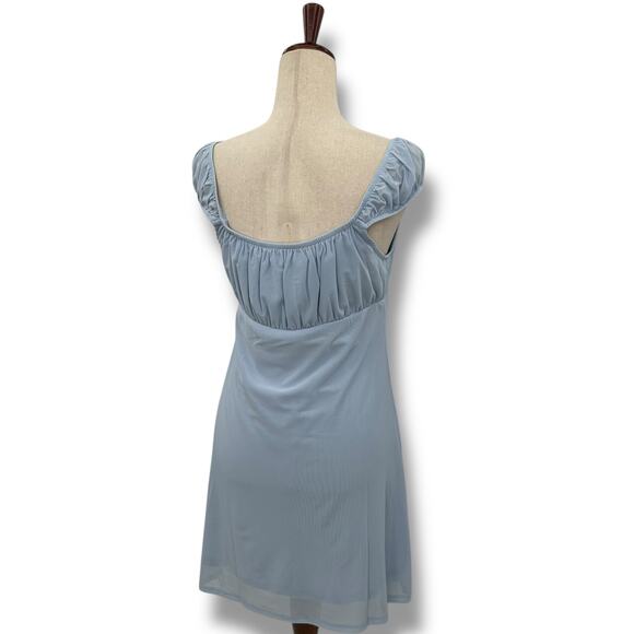 NEW Hippie Rose LIght Blue Coquette Mini Dress Size Large Y2K Babydoll Empire - Picture 5 of 9